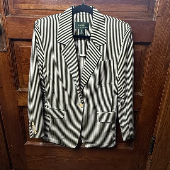 Ralph Lauren Jackets & Blazers - Vintage Lauren Ralph Lauren Women's Blazer Size 6 White Navy Pinstripe Made USA
